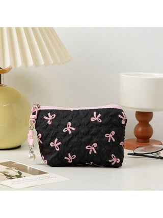 1 حقيبة أنيقة كبيرة السعة للتخزين والسفر والماكياج للنساء والفتيات، مطبوعة بالفيونكة، حقيبة للعناية بالبشرة وحقيبة مستلزمات السفر والصيف والعطلات والاستحمام ومنظم الماكياج وملحقات الحمام.