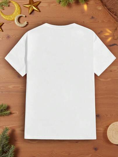 Manfinity Homme تي شيرت كاجوال بأكمام قصيرة وتصميم رسوم متحركة للشهر الكريم، طبعة رمضان المباركة، بحاجة ضيق، مناسب كهدية للأب والعائلة المتطابقة