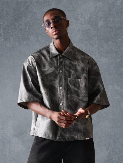 SUMWON قميص بتكسير الألوان والتطريز بقصة صندوقية مريحة