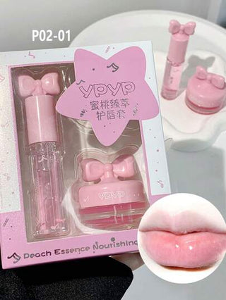 مجموعة العناية بالشفاه المرطبة بالفواكه، زيت الشفاه وقناع الشفاه لتغذية الشفاه نهاراً وليلاً، يقلل من خطوط الشفاه ويمنع تشققها وجفافها، ملمس ناعم مناسب لعناية النساء بالشفاه الجافة والمتشققة