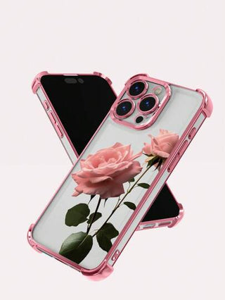 قطعة واحدة جراب واقي مطلي بالذهب الوردي مقاوم للصدمات ، سميك شفاف من مادة TPU متوافق مع iPhone /16 برو ماكس /16 برو /16 /13 برو ماكس /12 برو ماكس 11، 15 برو ماكس ، 14 برو ماكس/Galaxy ، SAM /Honor /Note13 برو /S23 أولترا /S24 أولترا