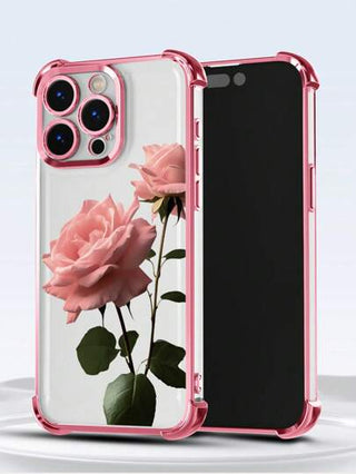 قطعة واحدة جراب واقي مطلي بالذهب الوردي مقاوم للصدمات ، سميك شفاف من مادة TPU متوافق مع iPhone /16 برو ماكس /16 برو /16 /13 برو ماكس /12 برو ماكس 11، 15 برو ماكس ، 14 برو ماكس/Galaxy ، SAM /Honor /Note13 برو /S23 أولترا /S24 أولترا