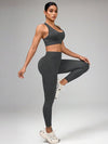 SHEIN Sport Studio تريكو وبنطلون طويل سادة بلا أكمام للنساء, مجموعة ملابس رياضية كاجوال