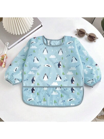 1 قطعة حلمية صغيرة للأطفال على شكل البطريق معكوسة، ملابس أكل مطبوعة كرتونية مقاومة للماء للأطفال الرضع والصغار الأولاد والبنات