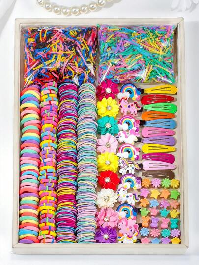 884 قطعة/مجموعة من إكسسوارات الشعر الجميلة للفتيات، مجموعة متنوعة من شرائط الشعر ، مقاطع شعر لطيفة ، زينة الشعر ، ربطات الشعر المطاطية ، حافظات الذيل ، مجموعة مشابك الشعر للاستخدام اليومي