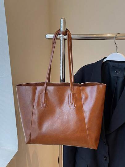 حقيبة كتف ذات سعة كبيرة باللون الأحادي والتصميم البسيط الأنيق