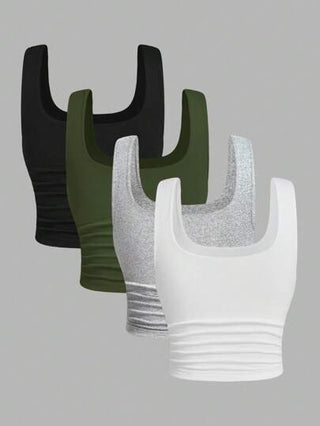 EZwear 4 ألوان قميص كاجوال للنساء مُحبوك بلا أكمام