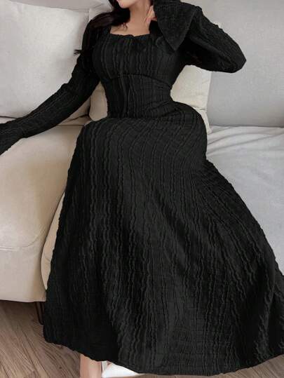 Modelyn فستان كاجوال للنساء بأكمام طويلة وألوان سادة، موضة بسيطة للاستخدام اليومي