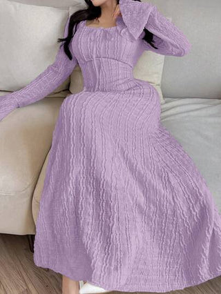 Feyla العيد فستان طويل طيف لأسلوب حياة رسمي للنساء بأكمام طويلة، رابطة أمامية، بلون لون أرجواني قاتم