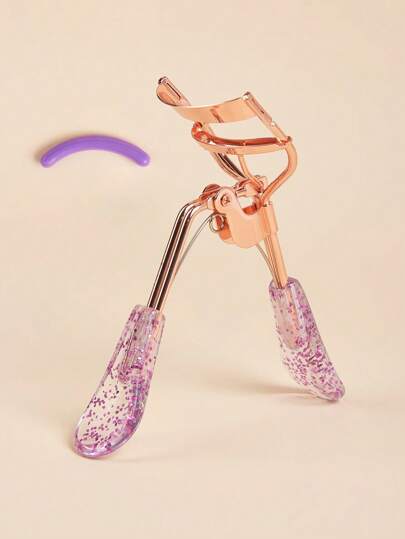 مجموعة 11 قطعة: ملقط رموش واحد بمقبض بنفسجي براق ومطلي بالذهب الوردي،زائد 10 وسادات بديلة، أدوات تجميل محترفة للاستخدام التجاري والمنزلي