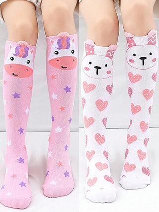 زوجين جوارب طويلة حتى الركبة بتصميم قلب أرنب جميل للبنات ، جوارب كاجوال طويلة للركب مريحة ولينة للبنات