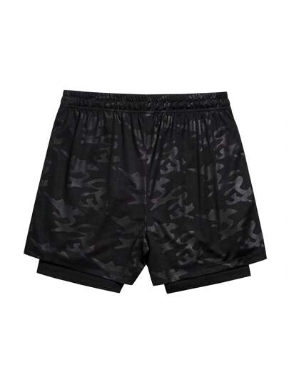 Manfinity Sport Corelite شورتات رياضية للرجال بطباعة شعار الكامو وخصر بحبل شد