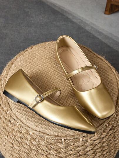 أحذية نسائية صندلية بأصبع مربع، أنيقة صالحة للاستخدام في العمل والكاجوال مع مظهر أنيق، مناسبة للارتداء خارج المنزل، باللون الذهبي، للربيع والخريف