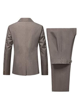 Manfinity Mode بدلة رجالية كاملة (بليزر وبنطلون) لون سادة بياقة دروع وأكمام طويلة، بنمط مناسب للخريف، بدلة كاجوال رجالية