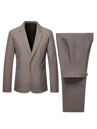 Manfinity Mode بدلة رجالية كاملة (بليزر وبنطلون) لون سادة بياقة دروع وأكمام طويلة، بنمط مناسب للخريف، بدلة كاجوال رجالية