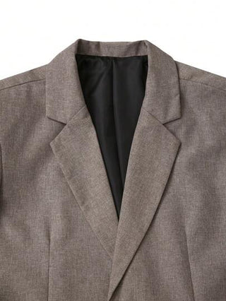 Manfinity Mode بدلة رجالية كاملة (بليزر وبنطلون) لون سادة بياقة دروع وأكمام طويلة، بنمط مناسب للخريف، بدلة كاجوال رجالية