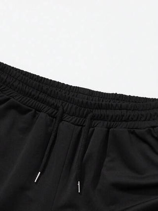 Shwiy شورت رجالي كاجوال بسحاب، تصميم بسيط مناسب للارتداء اليومي، شورت خمس دقائق ذو جيبين، للرياضة واللياقة البدنية والجري، باللون الأسود