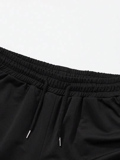 Shwiy شورت رجالي كاجوال بسحاب، تصميم بسيط مناسب للارتداء اليومي، شورت خمس دقائق ذو جيبين، للرياضة واللياقة البدنية والجري، باللون الأسود