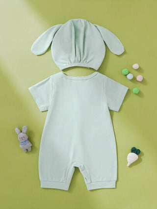 Persoplay Kids 2 قطعة ملابس لحديثي الولادة البنين عليها شكل أرنب كيوت بقبعة أذن أرنب ثلاثية الأبعاد، مناسبة لعيد الفصح، الاستخدام اليومي، صور عيد الميلاد، حفلات الزي