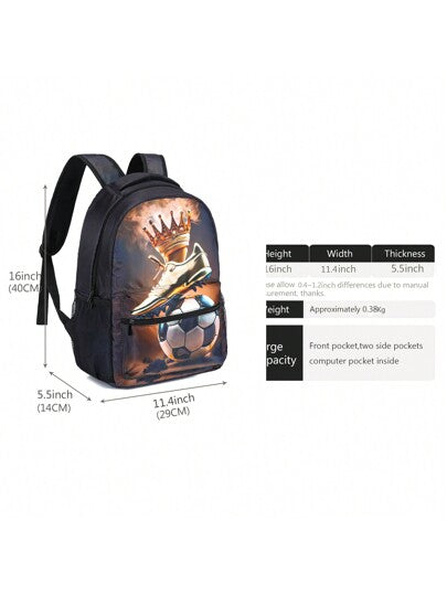 حقيبة ظهر مدرسية للأولاد والبنات، حقيبة كتف بنمط كرة القدم، حقيبة رياضية للسفر والأنشطة الخارجية