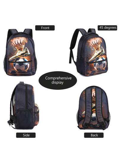 حقيبة ظهر مدرسية للأولاد والبنات، حقيبة كتف بنمط كرة القدم، حقيبة رياضية للسفر والأنشطة الخارجية