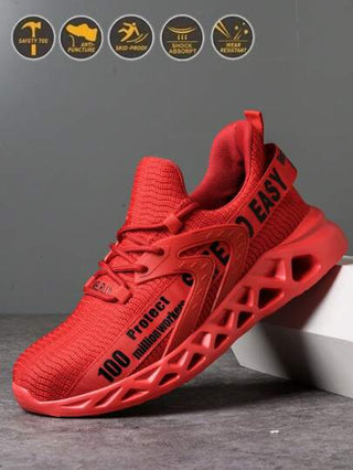 UMBURLLY بوت أمان للرجال بنعل مطاطي لين ومرن وإطار معدني مقاوم للتهشيم والثقب من جلد طري قابل للتنفس، مناسبة للعمل في البناء والمصانع