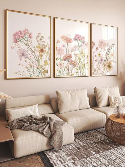 3 قطع لوحات جدارية معلقة على قماش، ملصقات زهرية نباتية، أعمال فنية جدارية جميلة ديكورية، طباعات جدارية جمالية لتزيين الحائط في غرفة المعيشة، طبعات حائط للربيع بدون إطار
