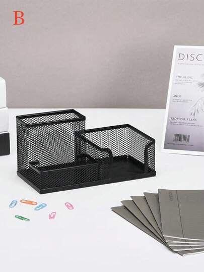 علبة تنظيم منضدة حامل أقلام قلم رصاص من الشبك مع 4 حجرات، اكسسوارات مدرسية ومكتبية منزلية وللفصول الدراسية ، لوازم عودة للمدرسة بتصميم رائع باللون الأسود