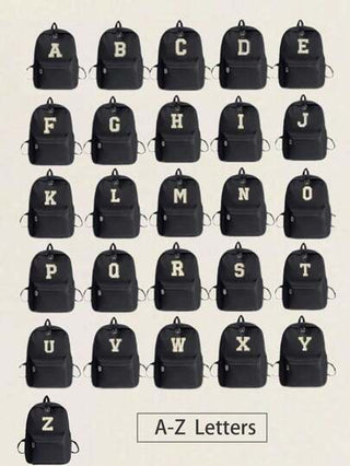 قطعة واحدة 26 حرف الأبجدية DIY العودة إلى المدرسة حقيبة مدرسية كبيرة السعة أنيقة متعددة الوظائف ظهر حقيبة محفظة من نايلون صلب متين قابل للتعديل الحمالة وجيوب متعددة حقيبة كتب خفيفة محمولة سحاب حقيبة التغليف مثالي للسفر الخارجي، طباعة عشوائية.