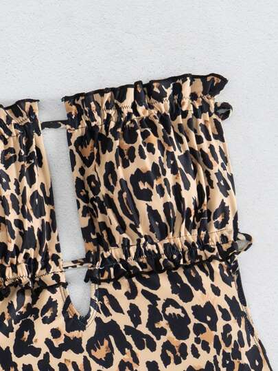 مايوه حريمي قطعة واحدة VCAY بدلة سباحة نسائية من قطعة واحدة بطبعة جلد النمر وفتحة رقبة على شكل باندو