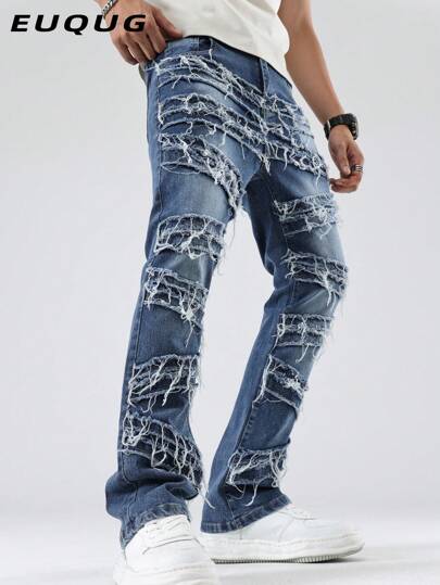 سراويل جينز كاجوال رفيعة مناسبة بجيب متهالك للرجال