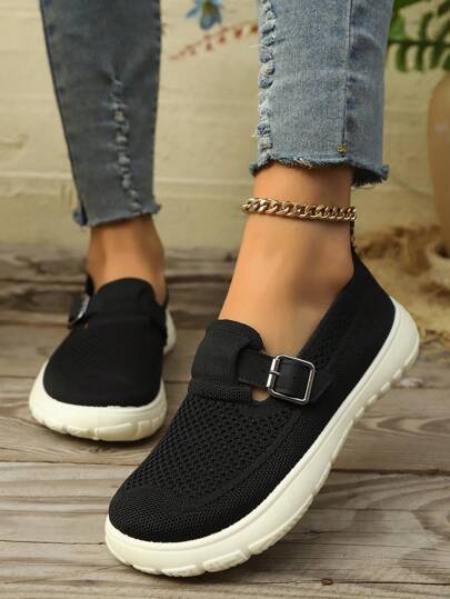 حذاء نسائي جديد بإقفال مشبك، تصميم منسوج مثقوب، مريح واستخدامات متنوعة، مناسب للأنشطة الخارجية والرياضة والأنشطة اليومية