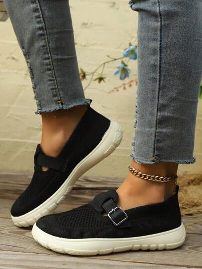 حذاء نسائي جديد بإقفال مشبك، تصميم منسوج مثقوب، مريح واستخدامات متنوعة، مناسب للأنشطة الخارجية والرياضة والأنشطة اليومية