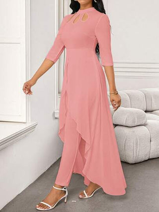 Lady جمبسوت نسائية ذات تصميم أساور متوسطة الطول وهيكل غير متماثل مفتوح لأسفل، بتصميم ناعم أنيق وتفريغ بطريقة الورقة الأبيض