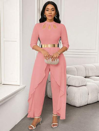 Lady جمبسوت نسائية ذات تصميم أساور متوسطة الطول وهيكل غير متماثل مفتوح لأسفل، بتصميم ناعم أنيق وتفريغ بطريقة الورقة الأبيض