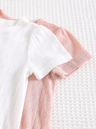 Cozy Pixies ملابس داخلية للرضيع البنت بقطعتين، جسم أحادي اللون ناعم محبك بياقة دائرية وأكمام قصيرة مع شورت