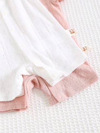 Cozy Pixies ملابس داخلية للرضيع البنت بقطعتين، جسم أحادي اللون ناعم محبك بياقة دائرية وأكمام قصيرة مع شورت