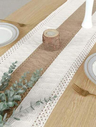 قطعة واحدة من عداء المائدة نمط البوهيمي بطريقة النسيج المعقد للديكور المنزلي، عداء مائدة بني وكريمي بطريقة النسيج المعقد مع شراريب للديكور البوهيمي والسرير والمطبخ الريفي، ديكور حمام زفاف، عداء مائدة ريفي، سجادة المائدة، ديكور المنزل في والميلاد...