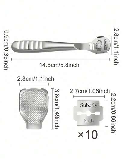 طقم أدوات العناية بالأقدام الصلبة المصنوعة من الفولاذ المقاوم للصدأ ؛ يتضمن 1 سكين تشذيب ، 10 شفرات بديلة ، حقيبة ، منظم ، وحدة تخزين ، لتنعيم القدم، حلاقة القدم