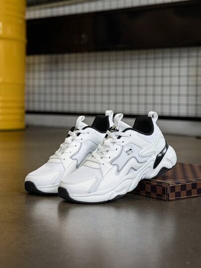 DINGZU أحذية رياضية رجالي كاجوال منخفضة للخارج، مضادة للانزلاق وقابلة للتنفس بنمط بسيط من الجلد الصلب، أحذية تنس رياضية منخفضة للموسم الربيعي والخريفي، سوليد كلور، مع بطانة مطاطية