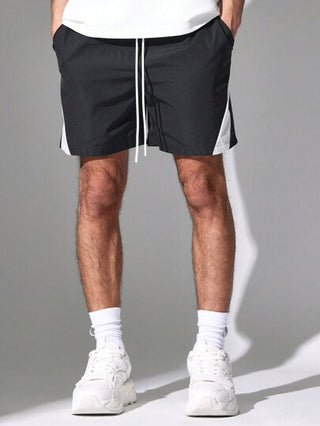 SUMWON شورت رياضي من النايلون بتصميم كتلة الألوان في الجانب، قماش سريع الامتصاص للتمرين والجري والتدريب والجري الصيفية والربيعية، شورت رياضي مع سحاب