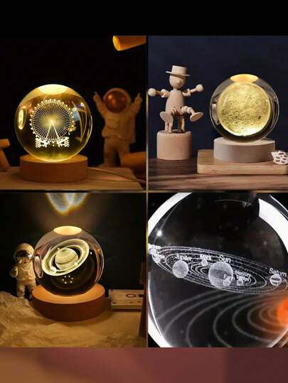 1 قطعة من سلسلة إضاءة الخرز المائي ثلاثي الأبعاد، ديكور مكتبي بتصميم المجرة والقمر والنظام الشمسي وزحل، هدية رومانسية إبداعية للفلانتين أو عيد ميلاد مع إضاءة