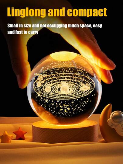 1 قطعة من سلسلة إضاءة الخرز المائي ثلاثي الأبعاد، ديكور مكتبي بتصميم المجرة والقمر والنظام الشمسي وزحل، هدية رومانسية إبداعية للفلانتين أو عيد ميلاد مع إضاءة