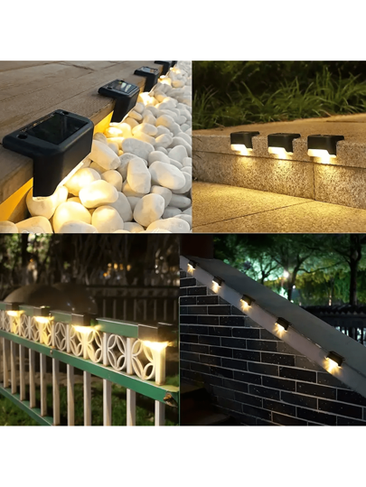 4 قطع/10 قطع/16 قطعة أضواء سياج تعمل بالطاقة الشمسية، أضواء درجات خارجية صغيرة مقاومة للماء باللون الأبيض والأسود والبني، تستخدم خارجياً للارصفة والساحات والأسوار والحدائق (أسود)
