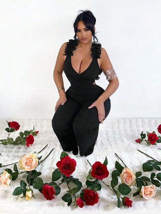 SXY جمبسوت رشيقة وجذابة ذات حزام عبر ظهر مفتوح، مناسبة لعيد الحب، مكشوفة الظهر، بذلات للنساء، جمبسوت سوداء للنساء، بذلات أنيقة للنساء