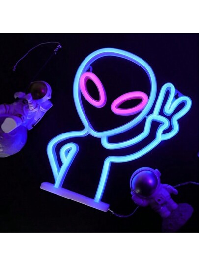 قطعة واحدة ضوء ديكوري بصمة اليد الفضائية الفلورية الخضراء LED، بمقاس 11.3 * 8.7 * 0.7 بوصة، 28.8 * 22.2 * 1.8 سم، يعمل بالبطارية أو USB، ديكور للمكتب أو الحائط، مناسب لغرفة فتاة، الغرفة، البار، الحديقة، حفلة عيد الميلاد، عيد الحب، عيد الأم، ديكور المنزل و