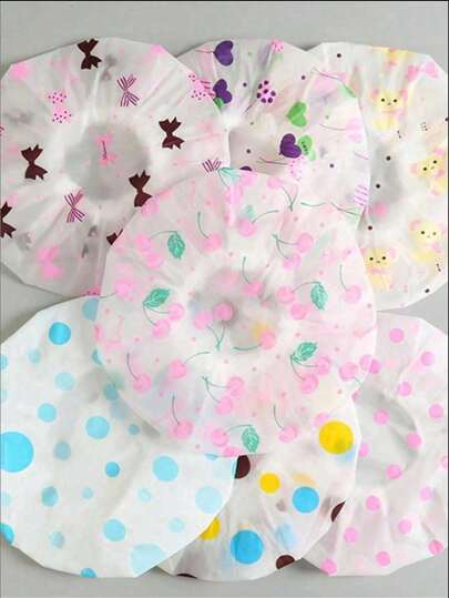 10/3 قبعات استحمام قابلة لإعادة الاستخدام ومقاومة للماء، بألوان عشوائية، مناسبة لعلاجات الشعر والصبغ والتجفيف والسبا والصالونات واستخدام المنزل، ديكور حمام صيفي