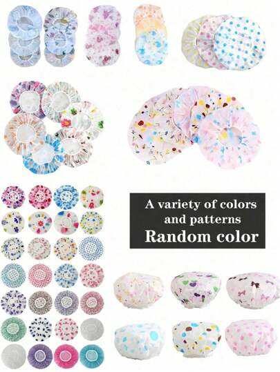 10/3 قبعات استحمام قابلة لإعادة الاستخدام ومقاومة للماء، بألوان عشوائية، مناسبة لعلاجات الشعر والصبغ والتجفيف والسبا والصالونات واستخدام المنزل، ديكور حمام صيفي