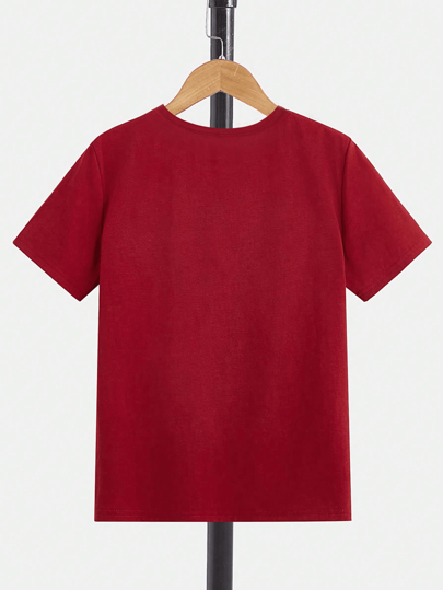 SHEIN GraphicGems تي شيرت ذو كم قصير أساسي للفتيان المراهقين، بطبعة إيماءة اليد بشكل قلب ، ملبس كاجوال وأنيق