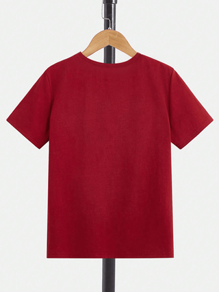 SHEIN GraphicGems تي شيرت ذو كم قصير أساسي للفتيان المراهقين، بطبعة إيماءة اليد بشكل قلب ، ملبس كاجوال وأنيق